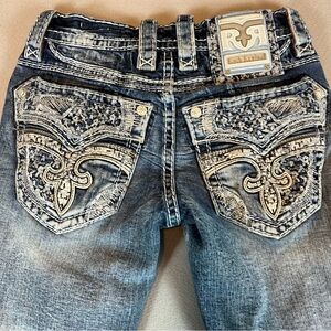 Rock Revival Lenin Slim Boot Jeans Mens 28x28 Thick Stitch Embellished